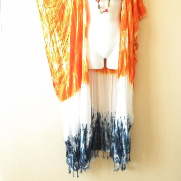 CD517 Tie Dye Batik Plus Open Kaftan Open Cover Up Maxi Cardigan fit up to 5X - Picture 2 of 2